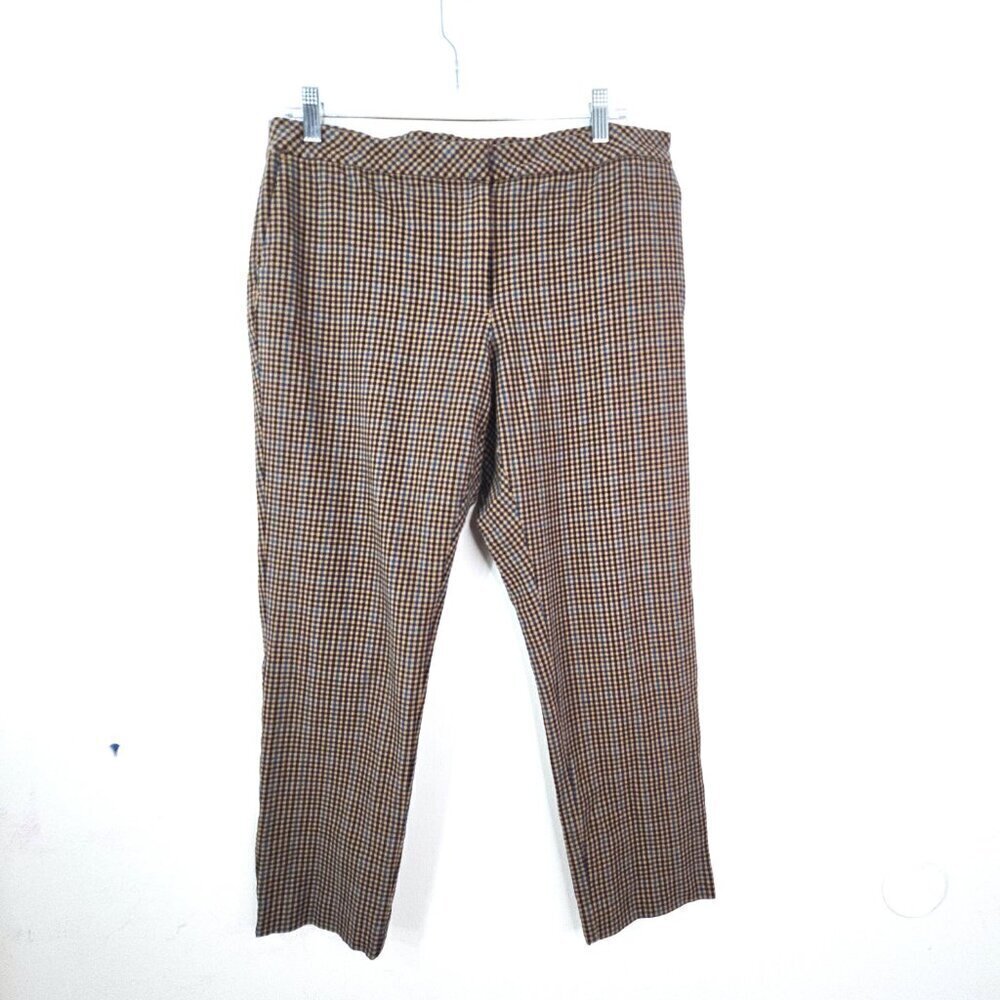 J. Jill Premium Bi Stretch Plaid Brown Blue Ankle Stretch Pants